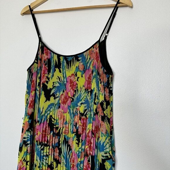 Loft Accordion Pleat Sleeveless Dress Floral Tropical Size L No Belt - Picture 5 of 12